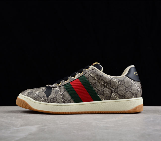 Gucci Distressed Screener sneaker 经典型原复古百搭做旧老板爹鞋 原版做旧 右脚鞋侧嵌入NFC防伪芯片装置 鞋盒标二唯码扫描