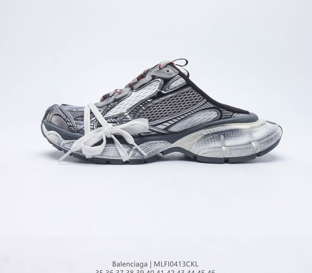 BALENCIAGA 3XL Sneakers 巴黎世家十代网布系带低帮半拖走秀复古老爹鞋 灰色 全套原纸板楦头开发 最原汁原味的灵魂版型 全鞋荧光划线卡点
