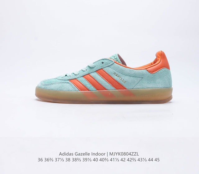 阿迪达斯 Adidas Originals Gazelle Indoor 复古三叶草防滑透明橡胶板鞋经典运动鞋这款经典鞋,忠于原版设计,缀撞色三条纹和鞋跟饰片