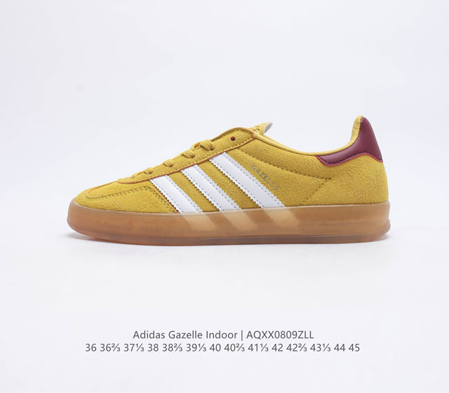 阿迪达斯 Adidas Originals Gazelle Indoor 复古三叶草防滑透明橡胶板鞋经典运动鞋这款经典鞋,忠于原版设计,缀撞色三条纹和鞋跟饰片