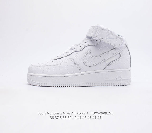 真标 重磅联名,法国顶级高奢品牌 路易威登 Louis Vuitton X Nike Air Force 1'07 Lv8 Mid Damier Azur Lv