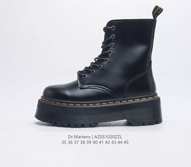 著名工鞋品牌-马汀博士dr Martens 1466 Smooth Leather Platform系列高帮英伦骑士朋克复古机车松糕厚底粗跟增高马丁靴 货号