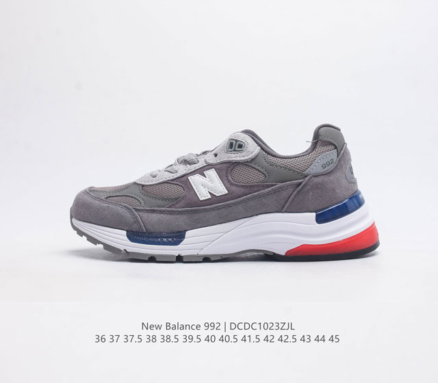 新百伦new Balance 992 复古风格简约经典舒适百搭时尚休闲鞋缓震透气跑步鞋 鞋面采用猪皮革与织物相结合 尼龙网布在拼接工序上极为繁复 彰显质感的同时