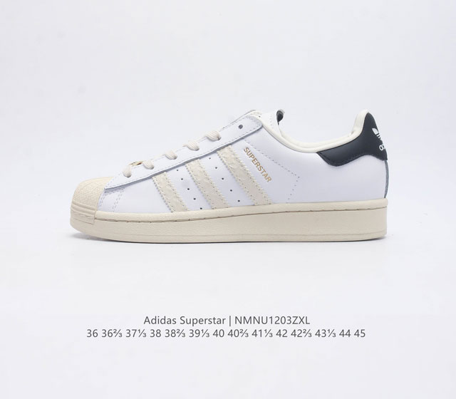 公司级 阿迪达斯 Adidas Superstar 三叶草经典贝壳头系列 新款休闲板鞋潮流男女士运动鞋 鞋面柔软皮革材质 标志性的贝壳鞋头 锯齿三条纹 简约的线