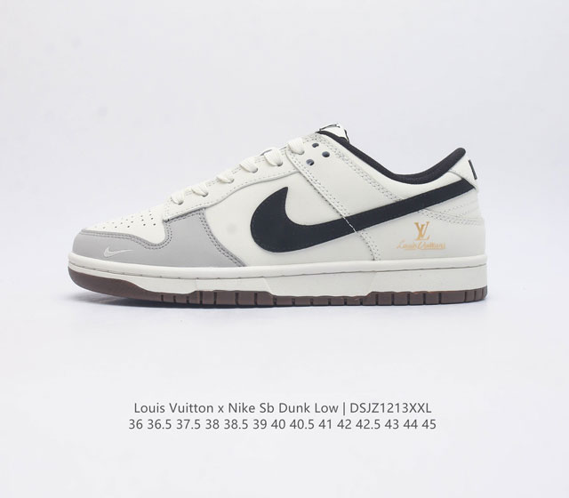 真标 耐克 Nike Sb Dunk Low Pro X Lv 路易威登 联名 复古低帮休闲运动滑板板鞋 采用脚感柔软舒适zoomair气垫 有效吸收滑板等极限