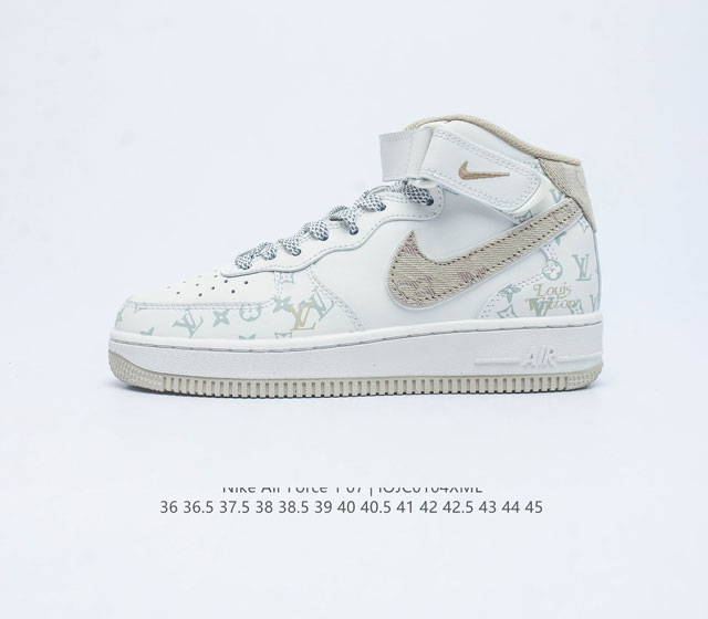 真标 重磅联名 法国顶级高奢品牌 路易威登 Louis Vuitton X Nike Air Force 1'07 Lv8 Mid Damier Azur Lv