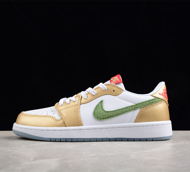 Air Jordan 1 Low Og Gs Chinese New Year Aj1 乔1龙年生肖配色 低帮文化休闲板鞋 Fq6593-100 #采用帆白 金