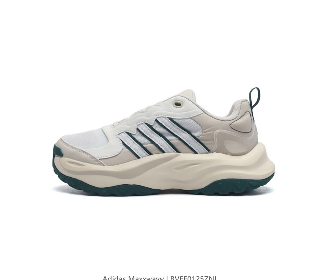 Adidas 阿迪达斯 增高又显瘦 阿迪 新老爹鞋 Adidas Maxxwavy 鞋身选择大面积网眼织物 热熔压胶以及皮革材质组成 既保证透气性 又使其具有较