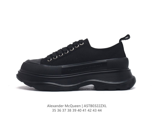 意大利高奢品牌-亚历山大 麦昆 Alexander Mcqueen Sole Sneakers 低帮时装厚底显高百搭休闲松糕鞋 男女式小白鞋 厚底增高帆布运动鞋