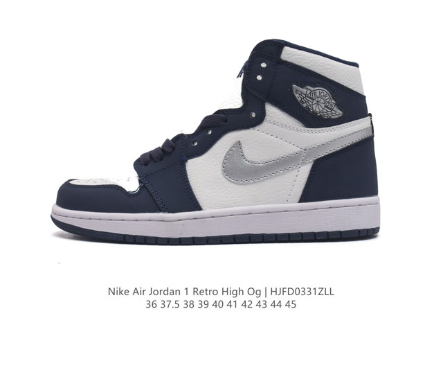 耐克 男女鞋 Nike Air Jordan 1 Retro High Og 乔丹一代aj1 乔1 Aj1 篮球鞋复刻运动鞋 皮面高帮板鞋的设计灵感源自运动夹克